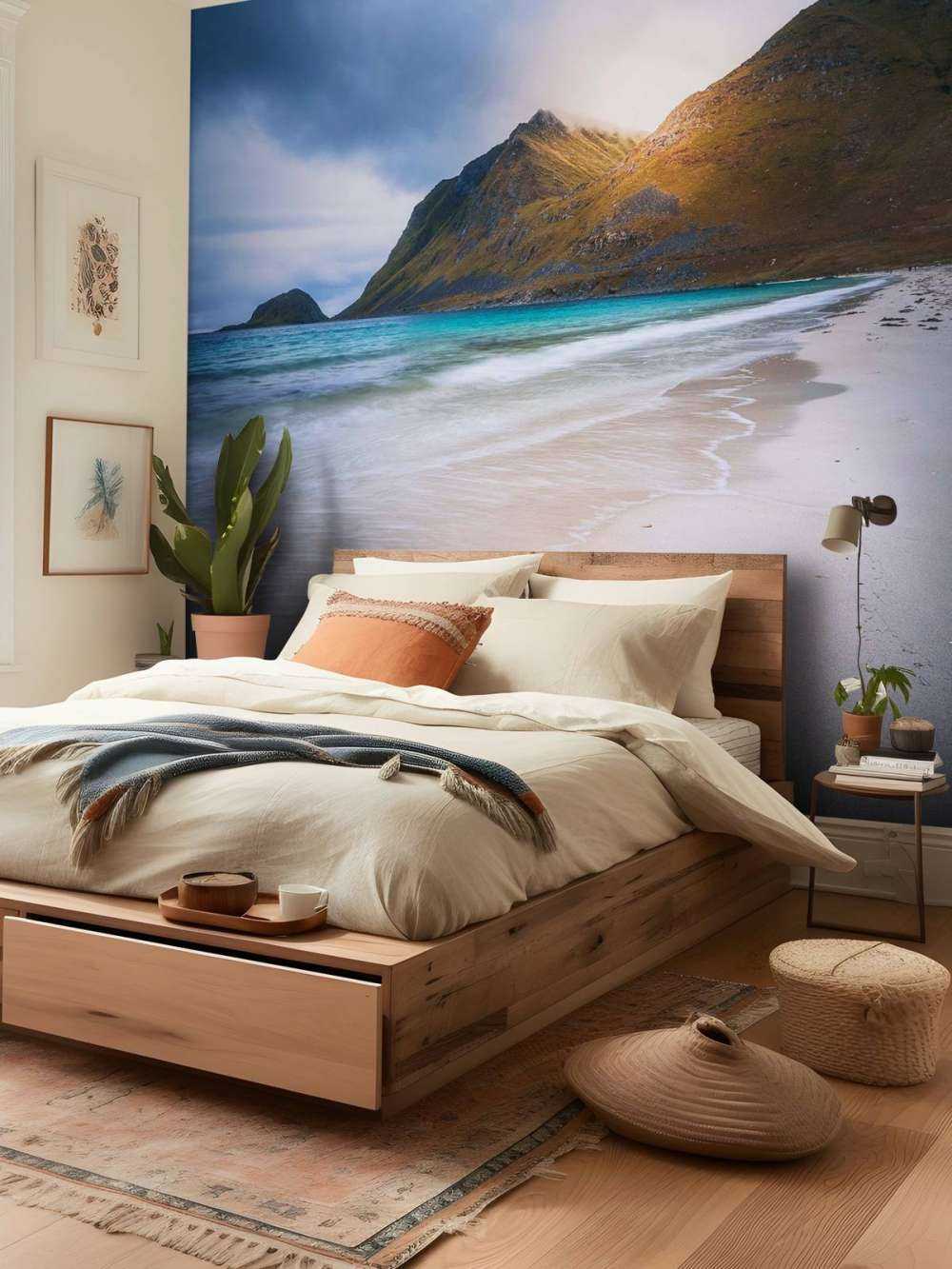 Lumière du soleil sur la montagne et les vagues