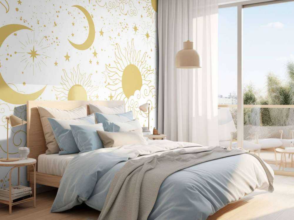 Soleil, lune et étoiles en or