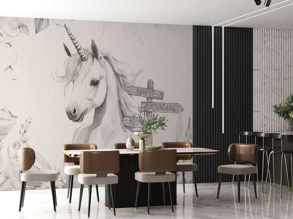 Bébé licorne avec des plantes beige