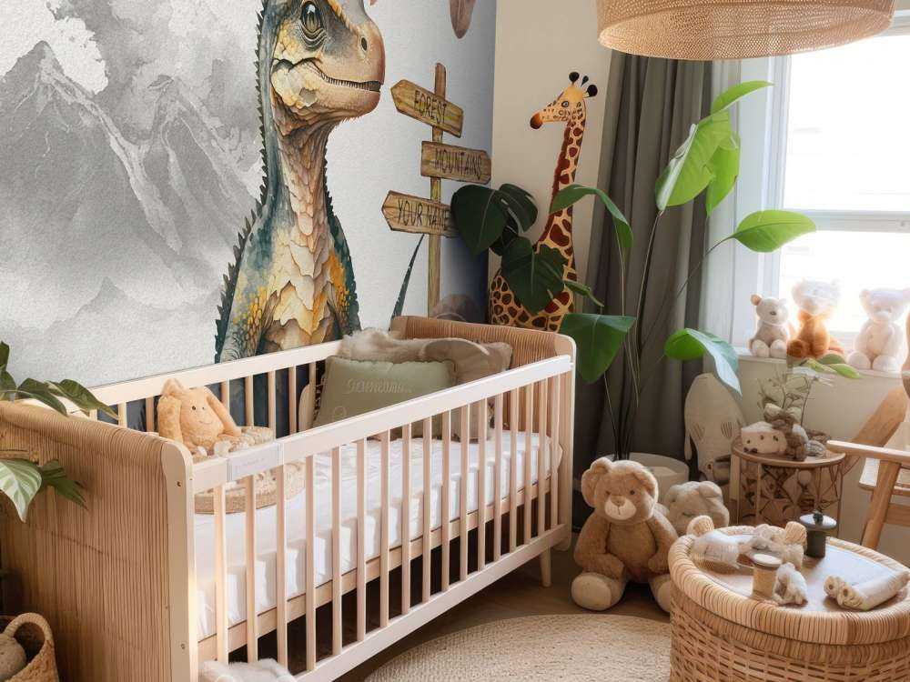 Bébé vélociraptor dans la jungle taupe