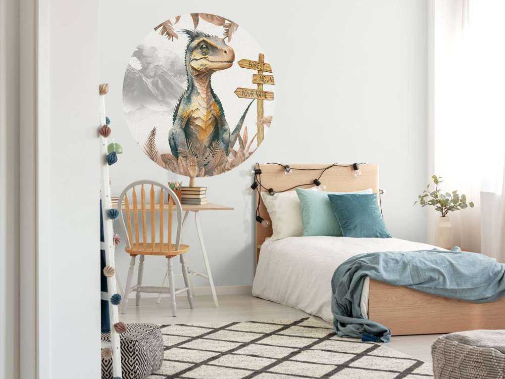 Bébé vélociraptor dans la jungle taupe