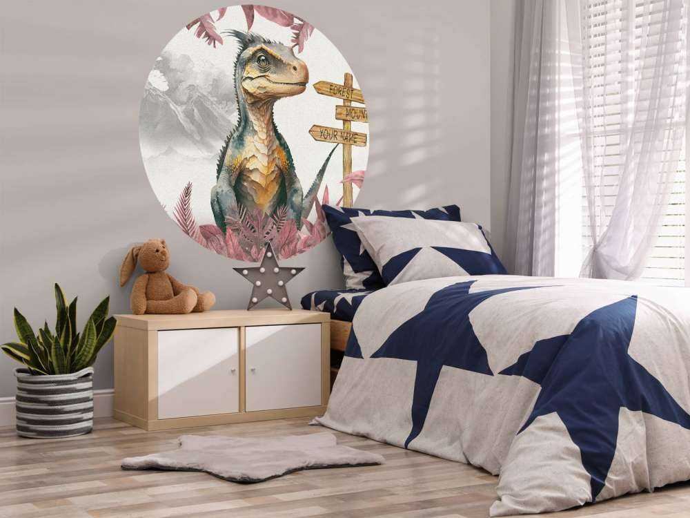 Bébé vélociraptor dans la jungle rose