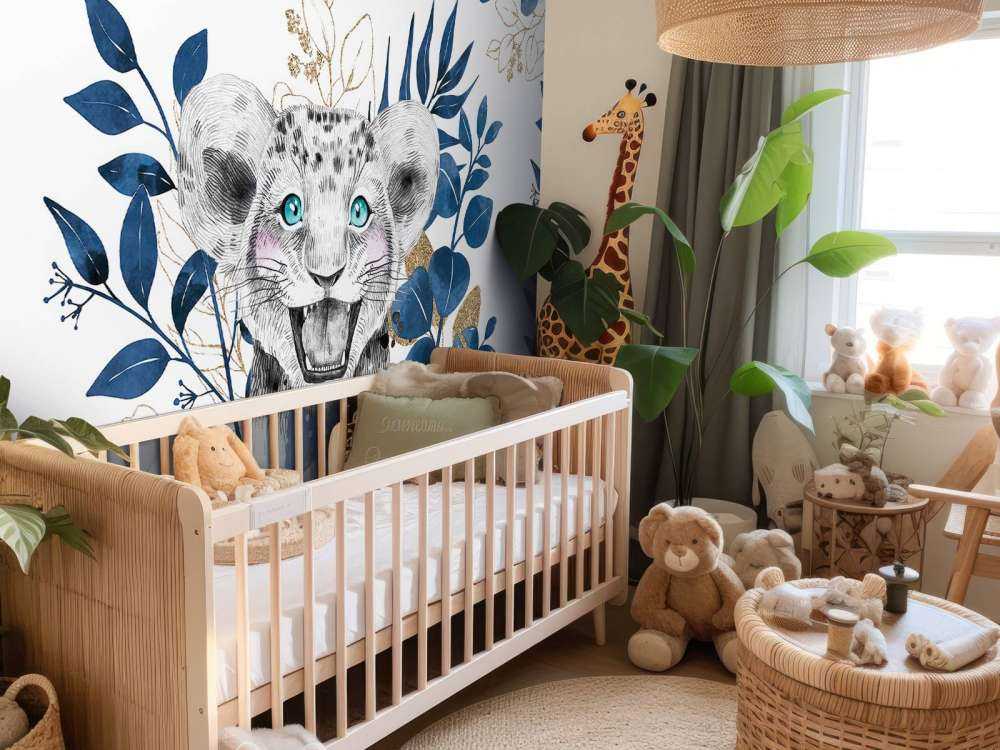 Bébé lionne jungle bleu