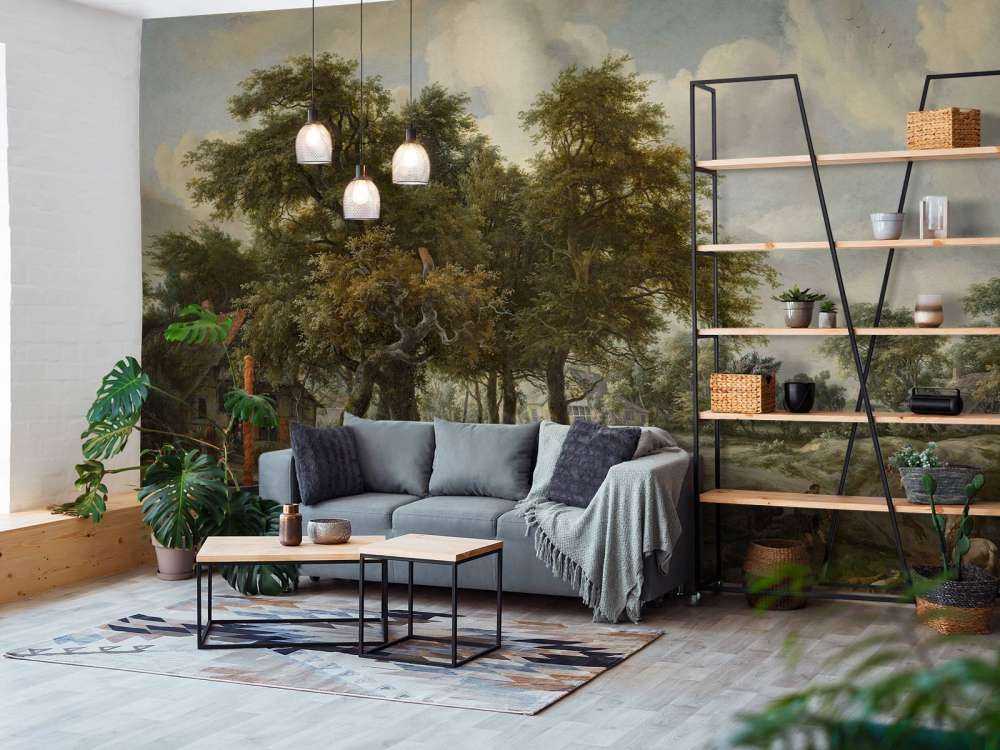 Paysage forestier avec fermes