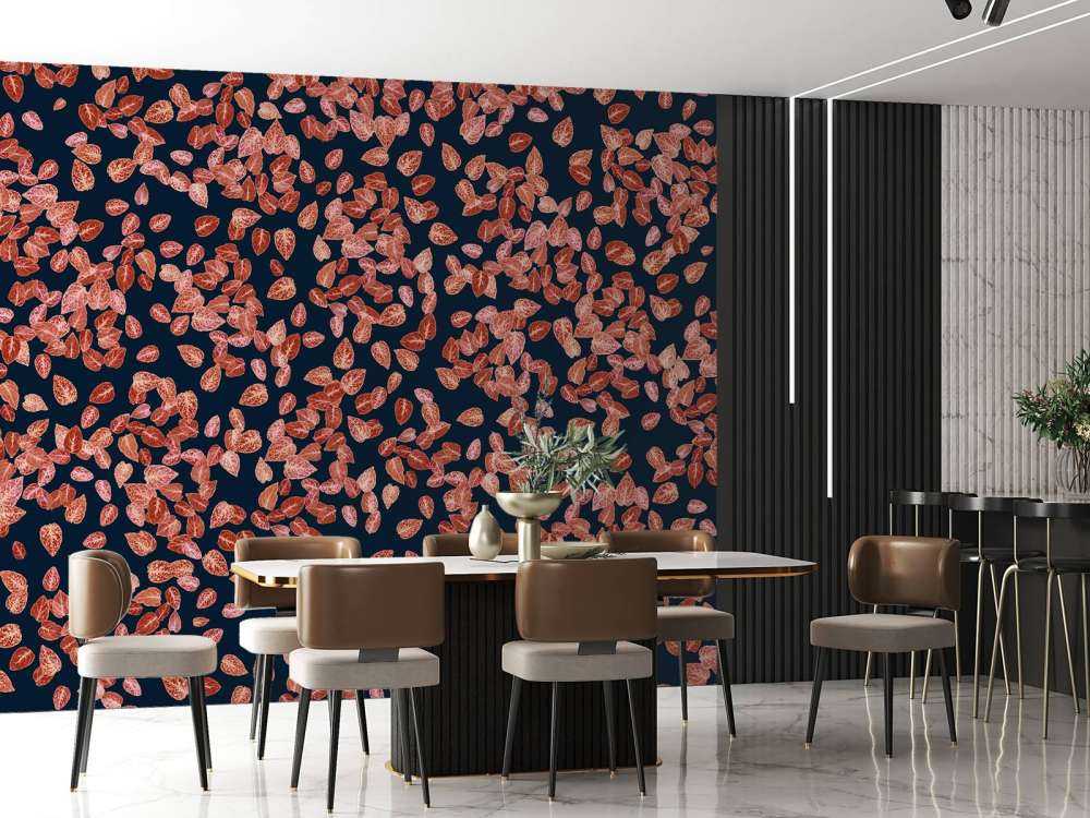 Petites feuilles rouille sur bleu nuit