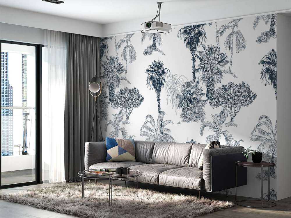 Palmiers et arbres tropicaux bleu canard