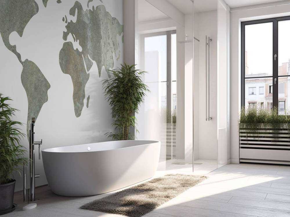 Carte du monde verte avec structure métallique