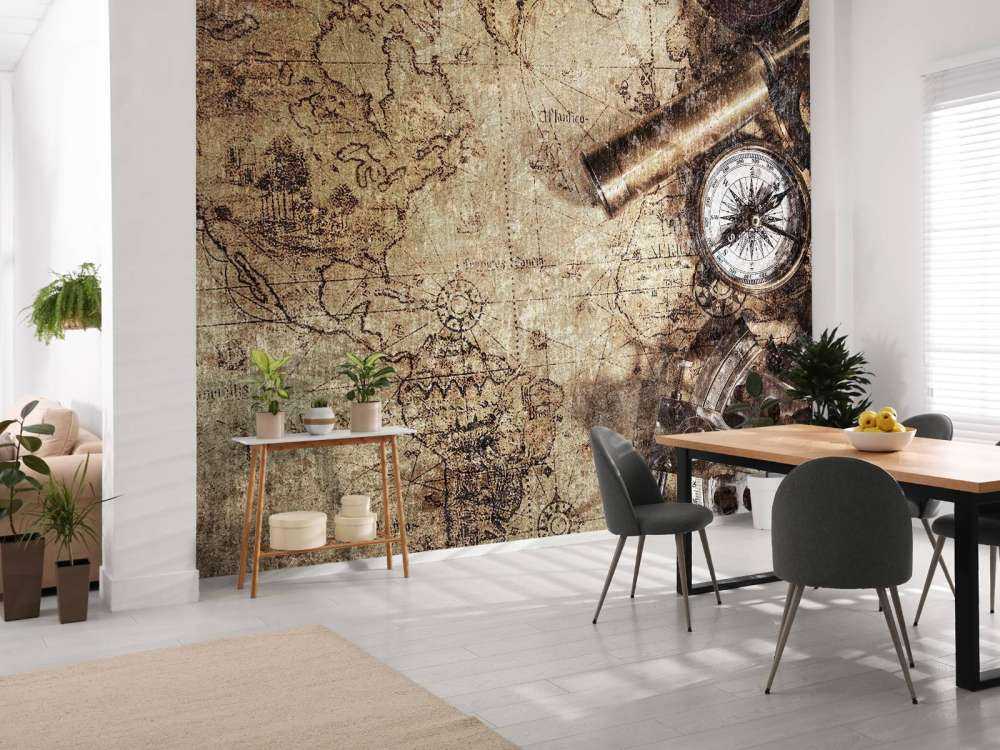 Carte du monde avec boussole