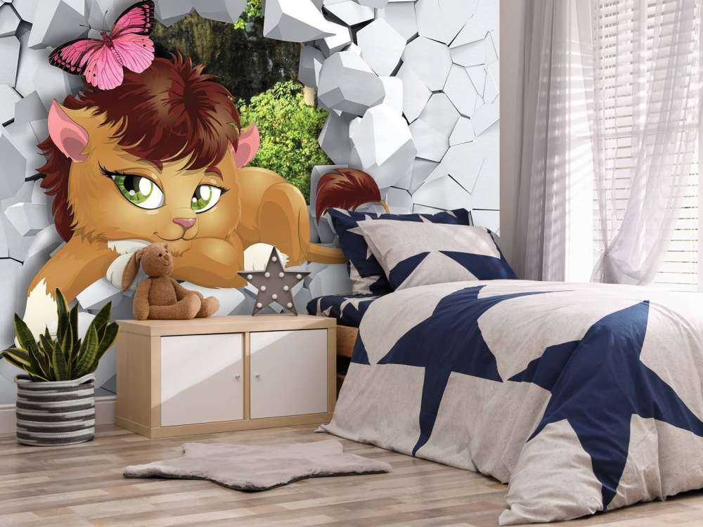 Lionne à travers un mur