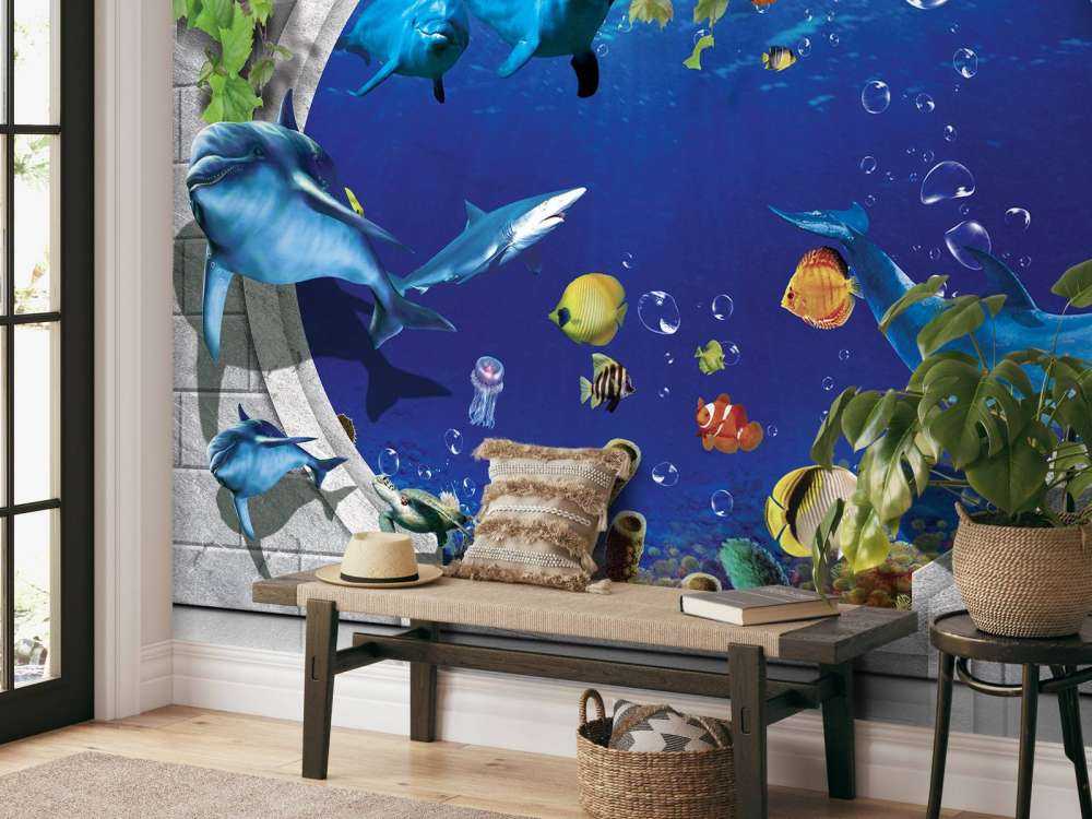 Les dauphins à travers le mur