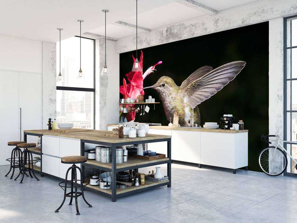 Colibri avec une fleur rouge