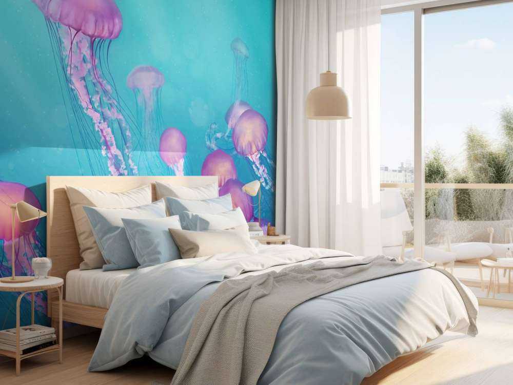 Méduse rose dans la mer bleue