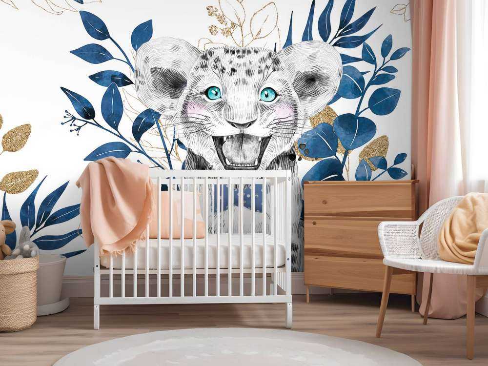 Bébé lionne jungle bleu