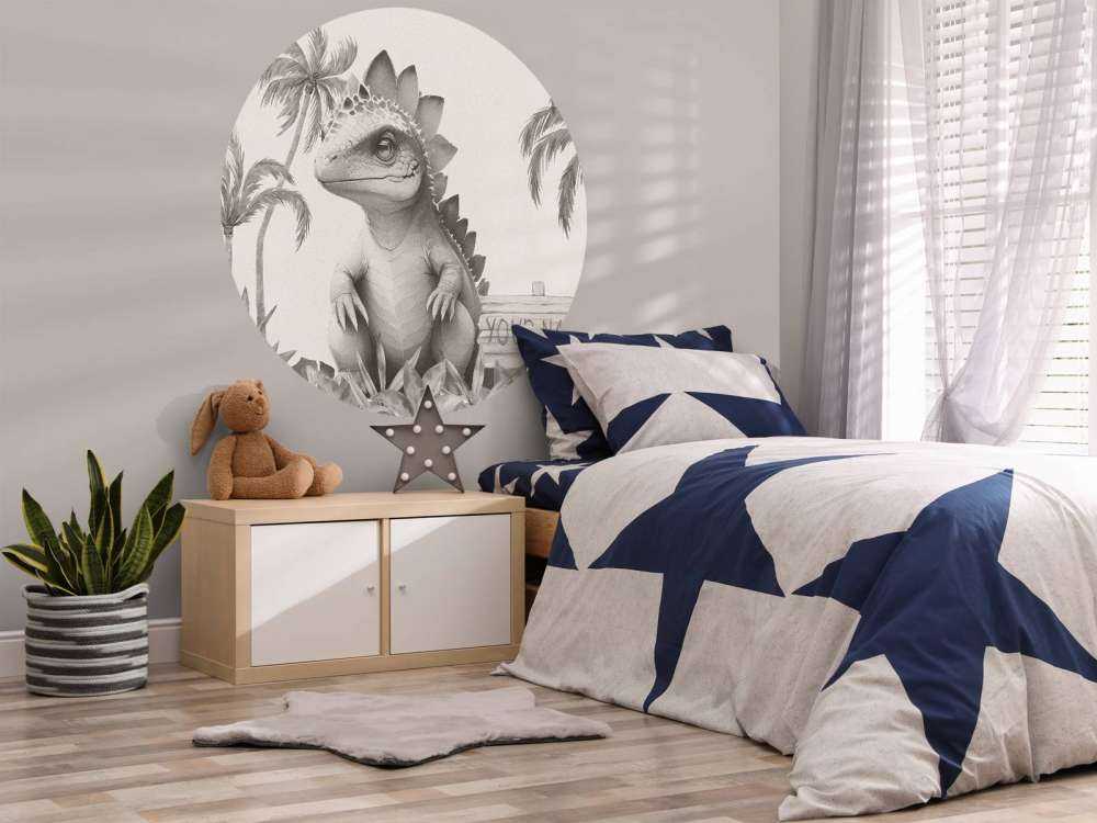 Bébé stégosaure dans la jungle beige