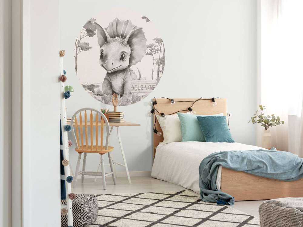 Bébé tricératops dans la jungle beige