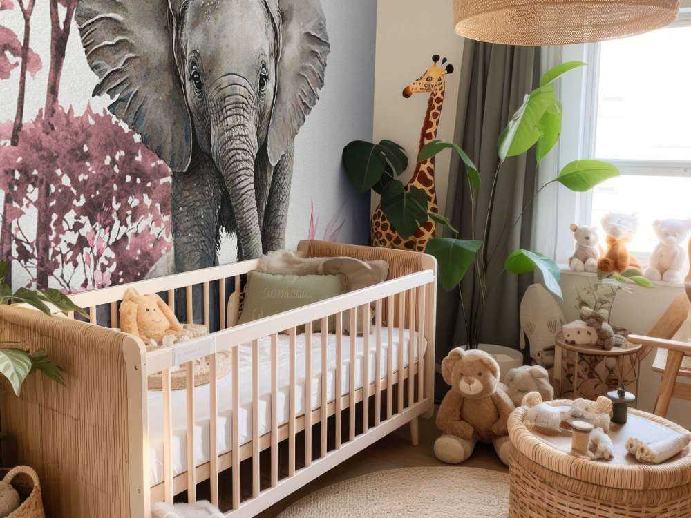 Bébé éléphant dans la jungle rose