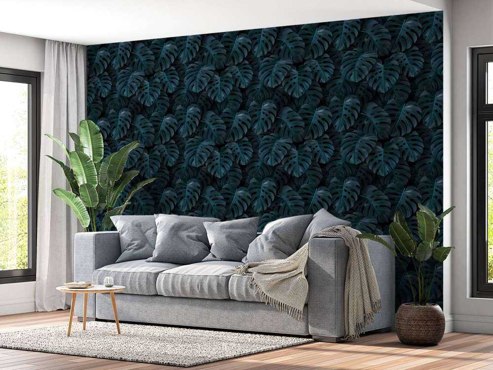 Feuilles de monstera tropicales bleu canard