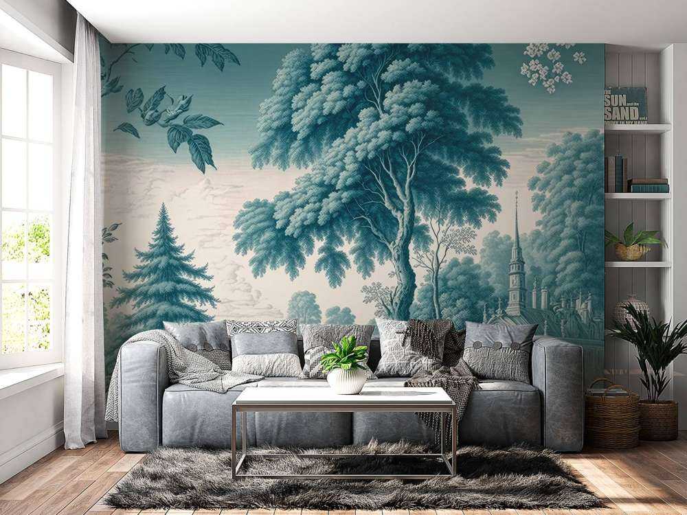 Toile de Jouy bleu canard