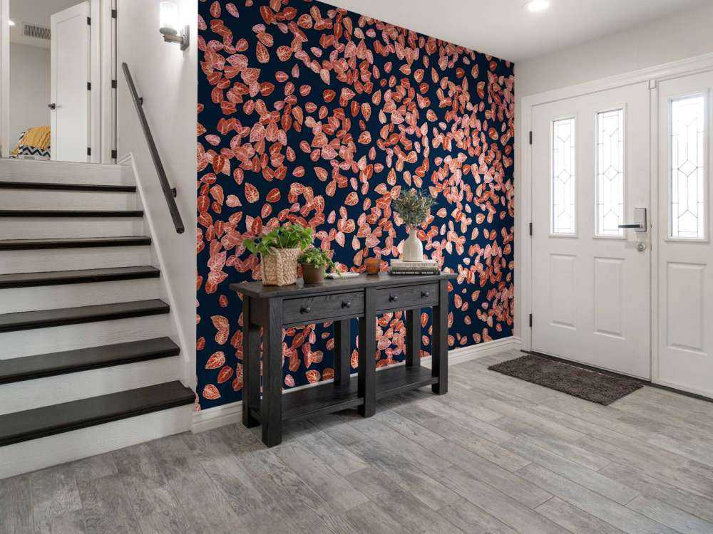 Petites feuilles rouille sur bleu nuit