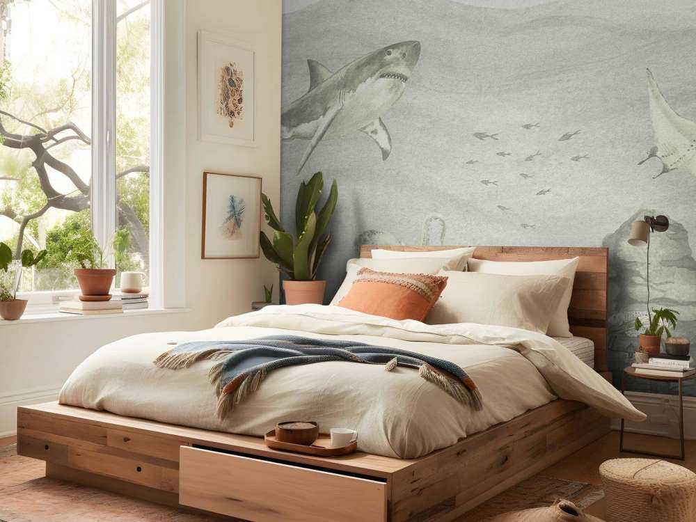 Monde sous-marin avec requins en vert d'eau