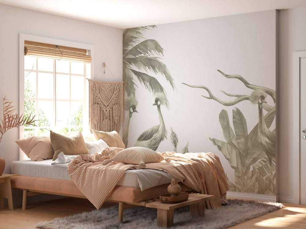 Jungle avec grues en vert d'eau