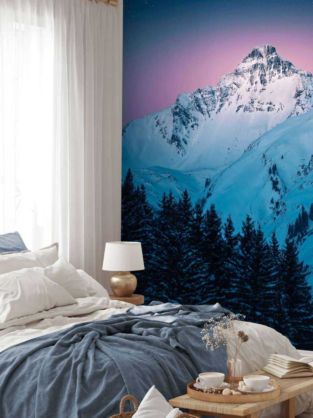 Sommet enneigé sous une nuit étoilée