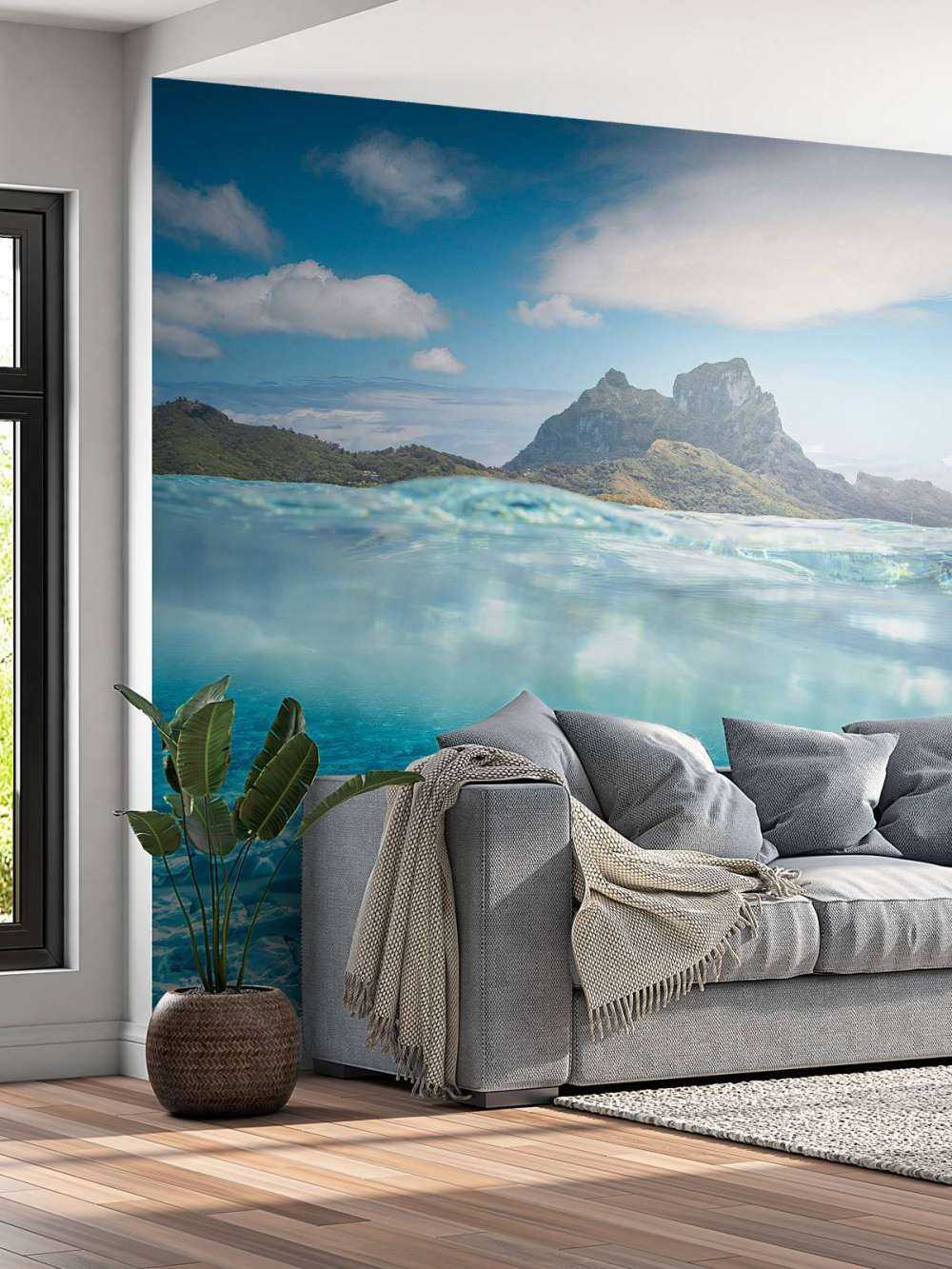 Requins de récif dans la lagune turquoise.