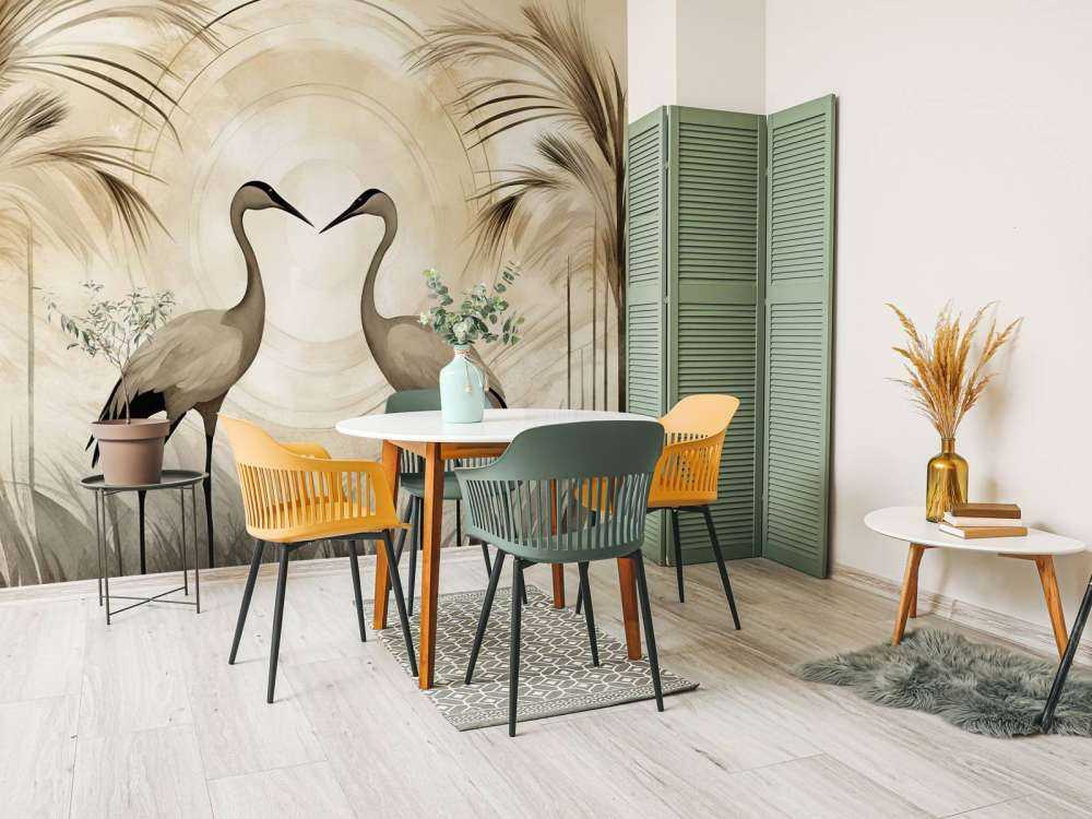 Grues au coucher du soleil taupe