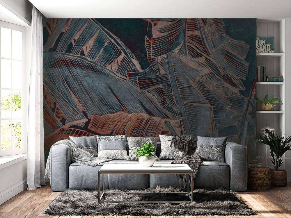 Feuille de bananier en bleu cuivre contraste