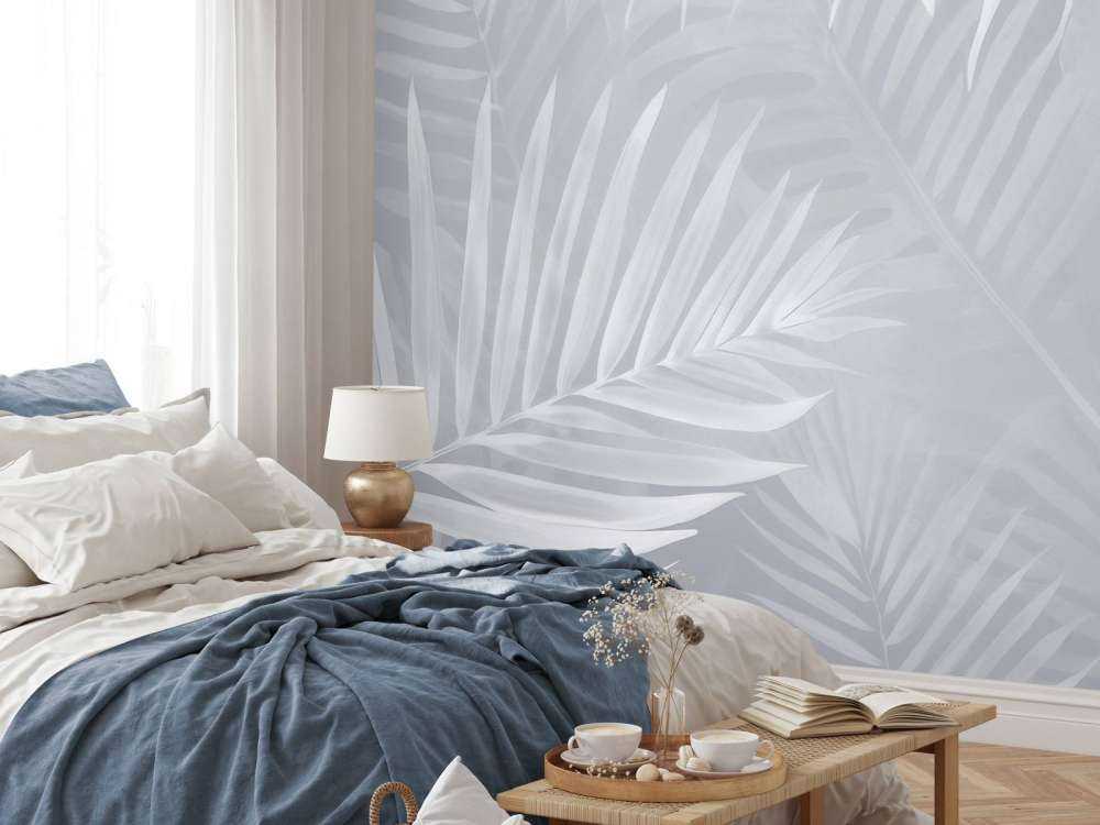 Feuilles de palmier brumeuses - bleu