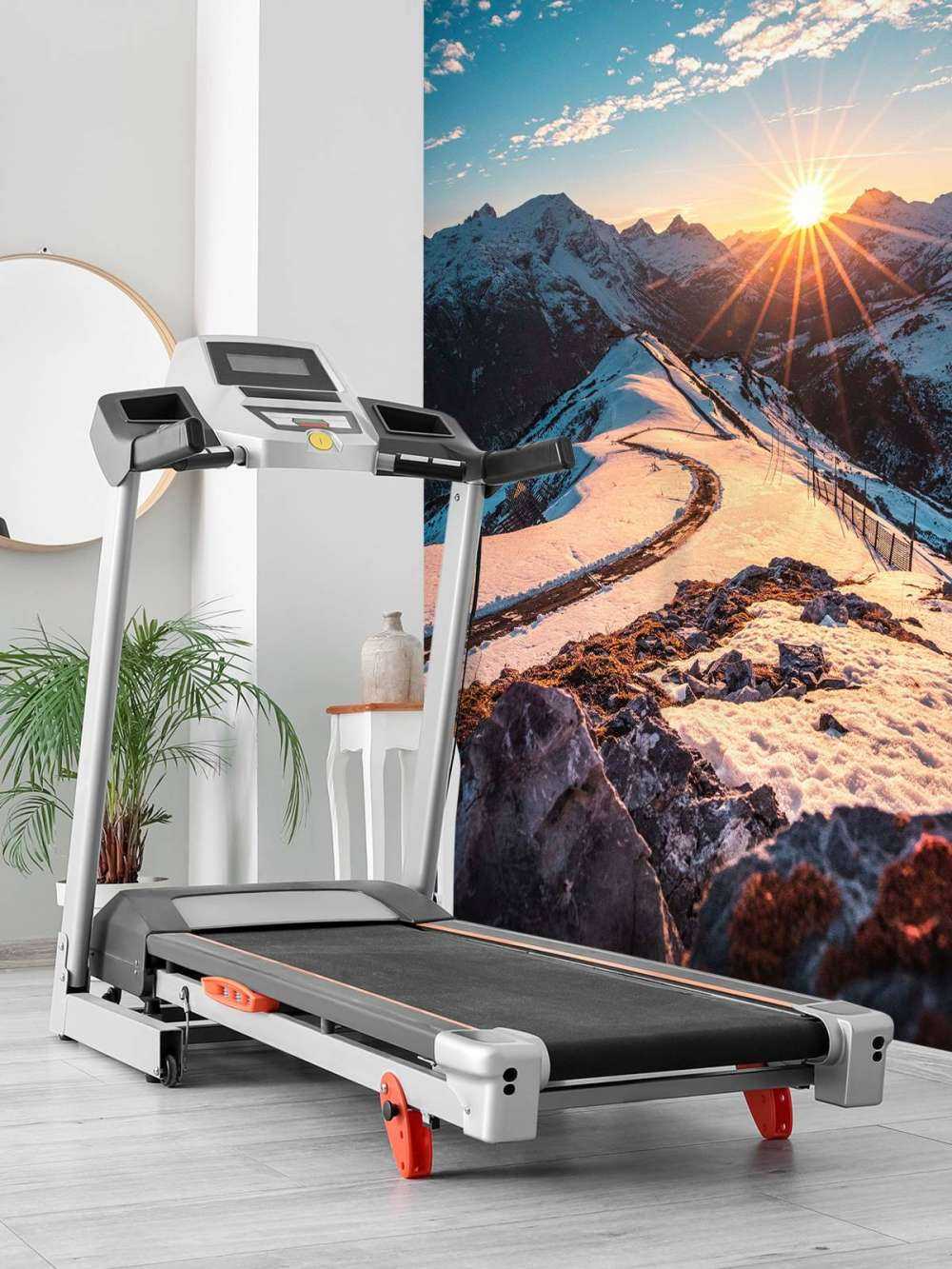 Sentier sinueux sous le soleil de montagne enneigée.