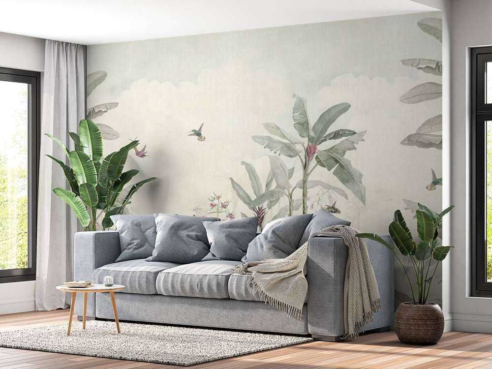 Colibris et feuilles tropicales