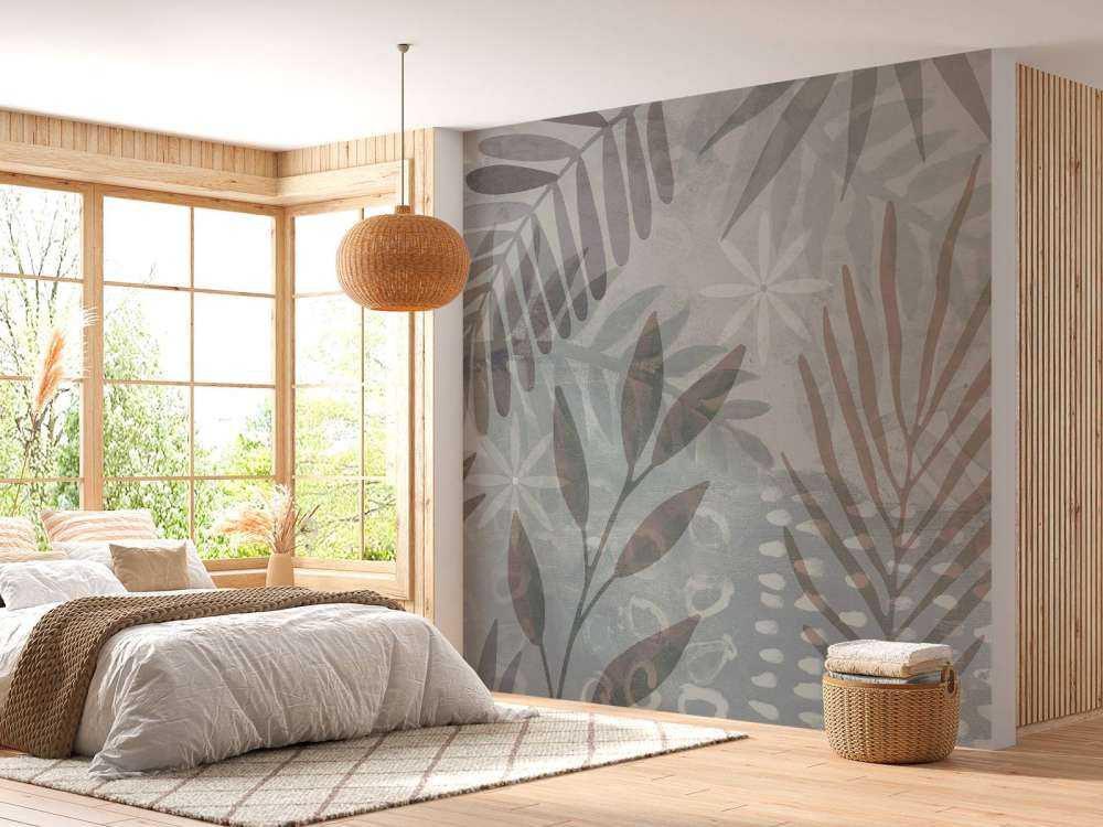 Collage de feuilles de palmier mélange gris brun