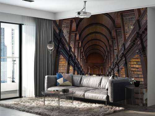 Salle de livres classiques avec des arcs