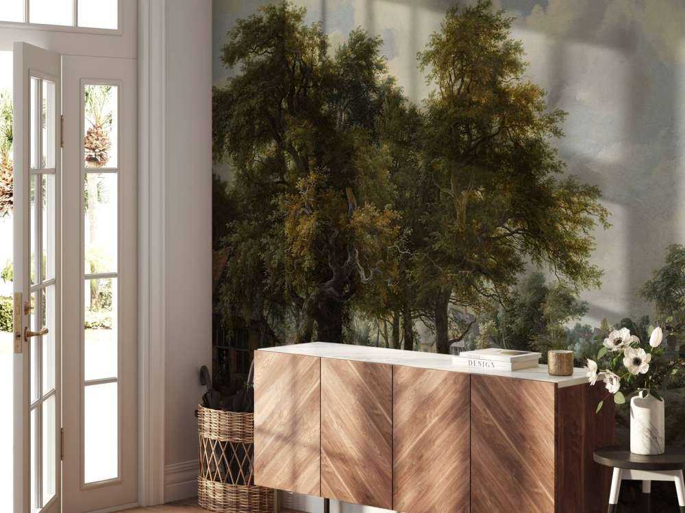 Paysage forestier avec fermes