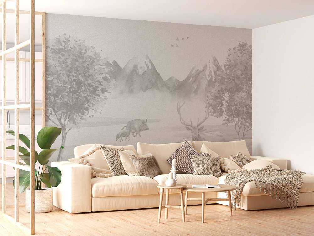 Animaux de la forêt en nuances de gris