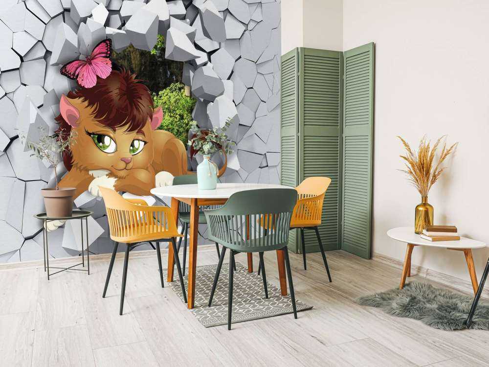 Lionne à travers un mur