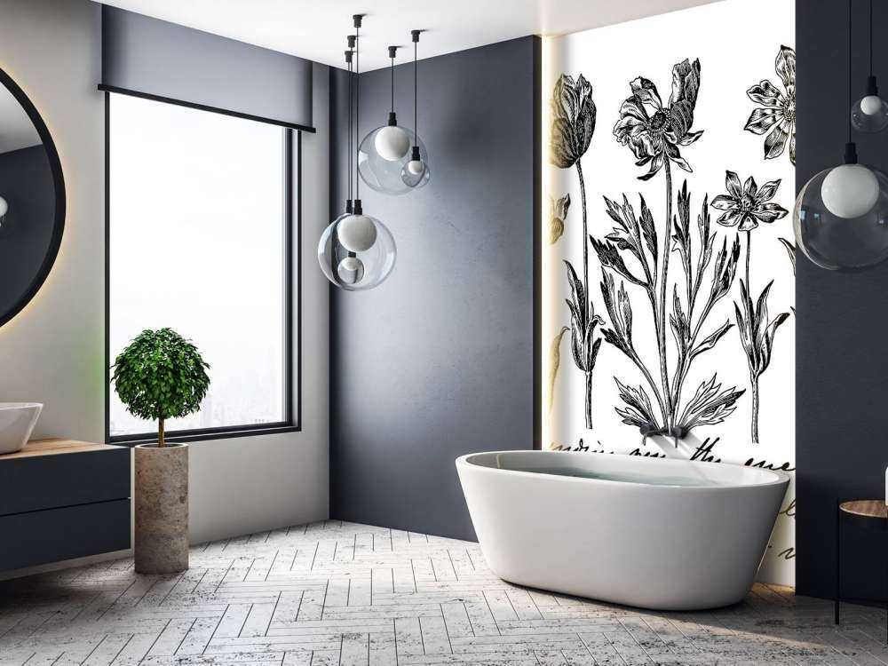 Historic flower drawing script black white