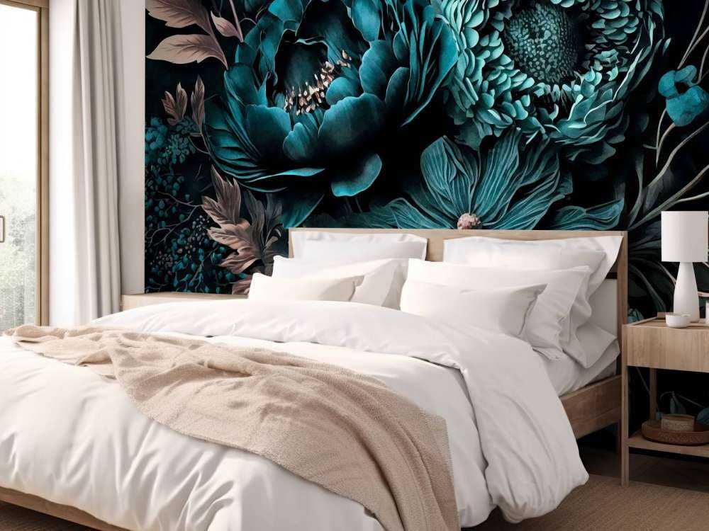 Ambiance Renaissance, fleurs mélancoliques turquoise