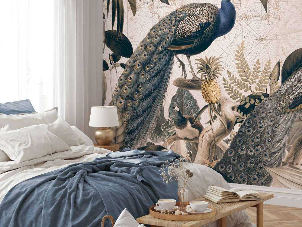 Rêverie vintage paon bleu beige