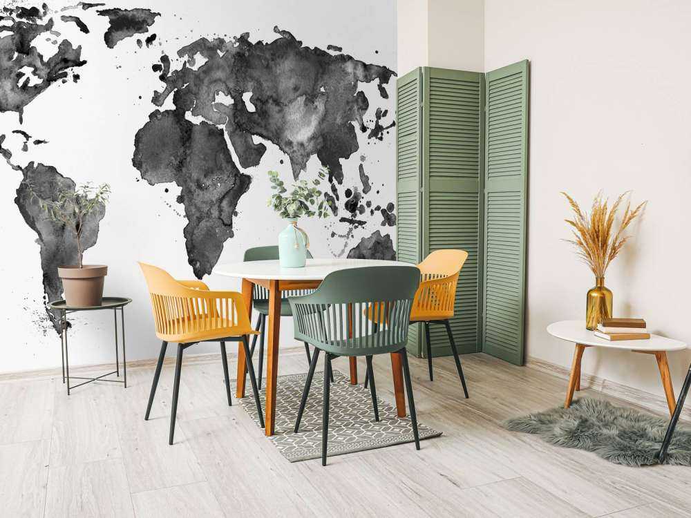 Carte du monde en noir de l'aquarelle