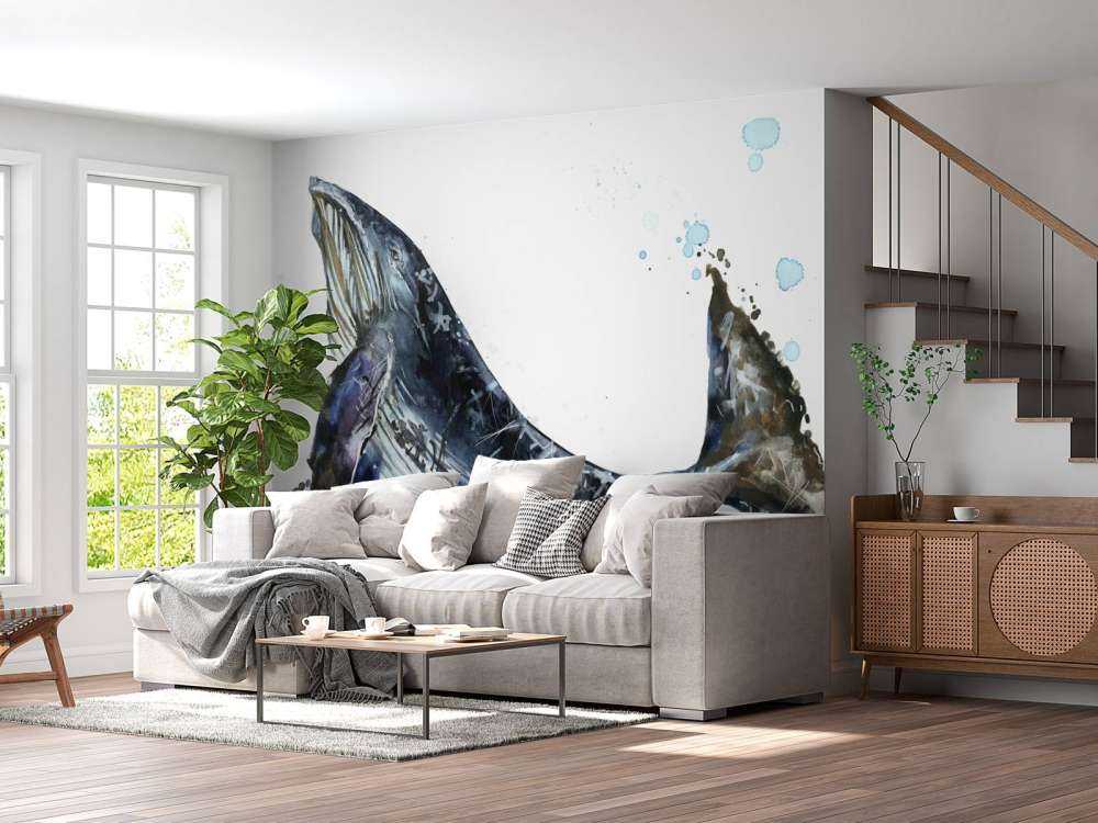 Baleine à bosse d'aquarelle à la nage