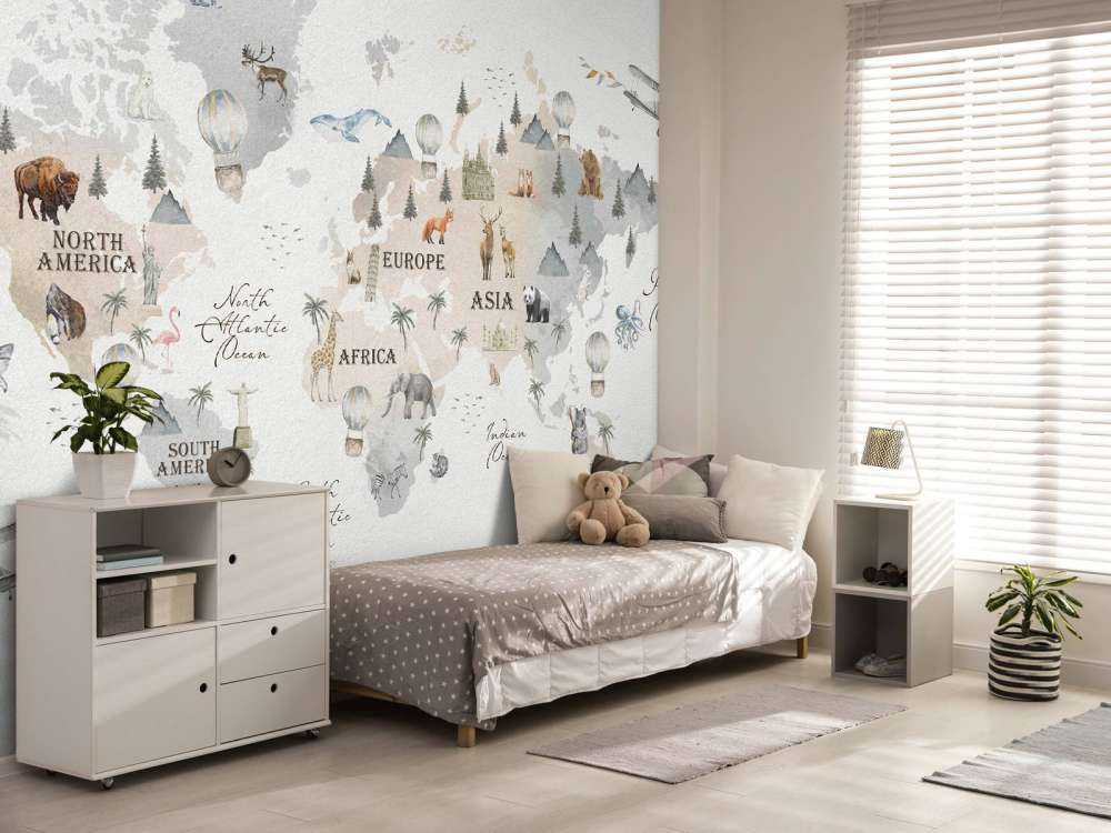 Carte du monde avec différents animaux