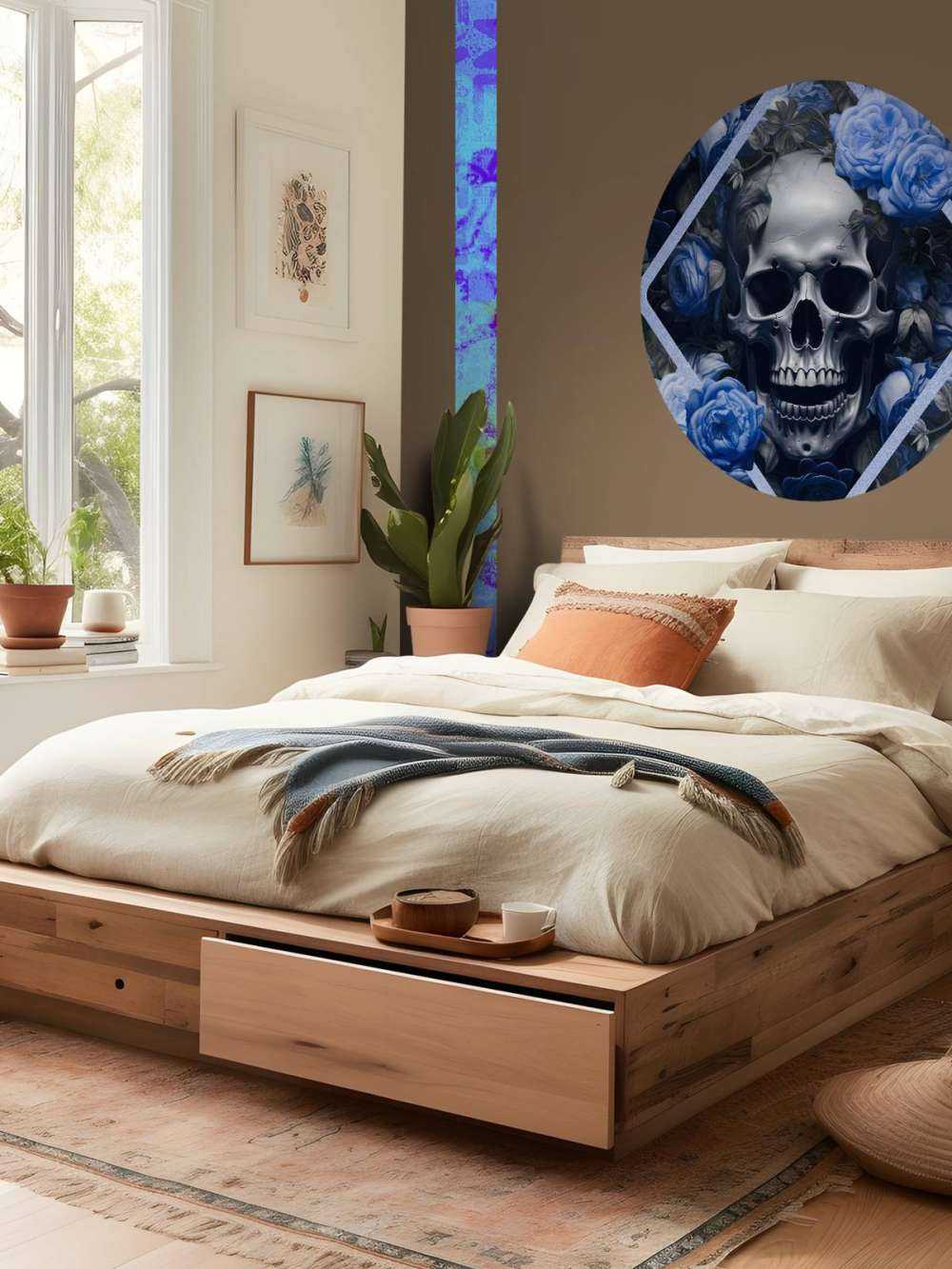 Skulls and roses gothic romance elegance blue