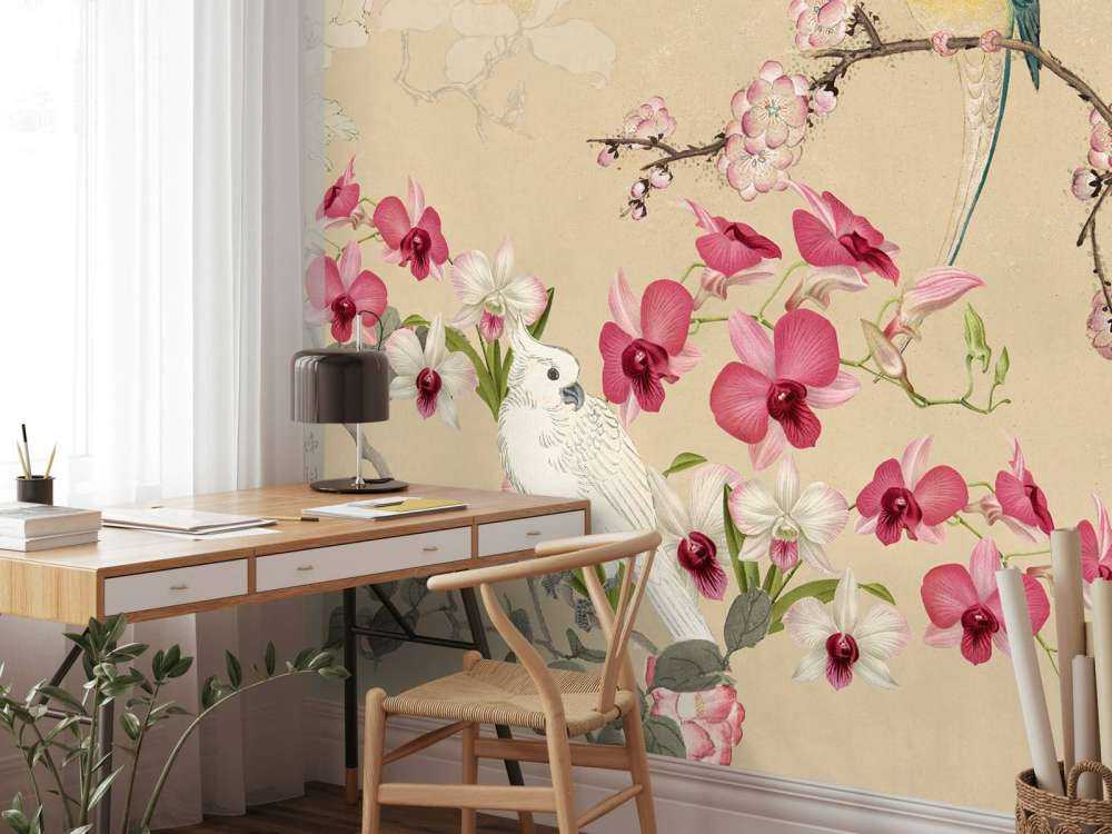 cacatoès chinoiserie florale