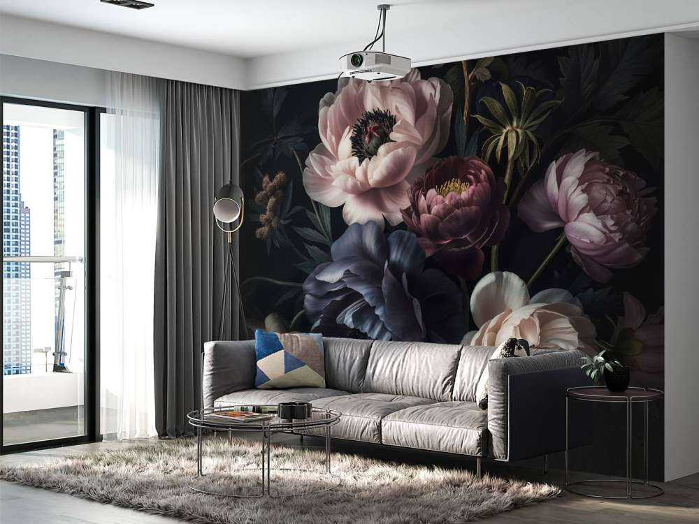 Nocturne floral élégant aux fleurs baroques