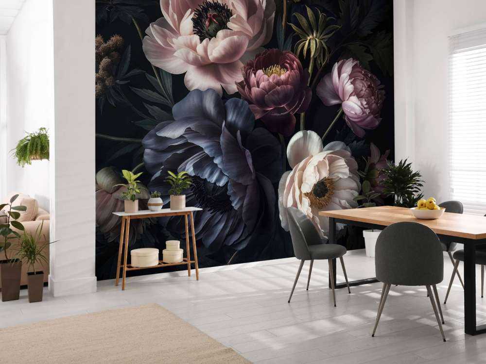 Nocturne floral élégant aux fleurs baroques