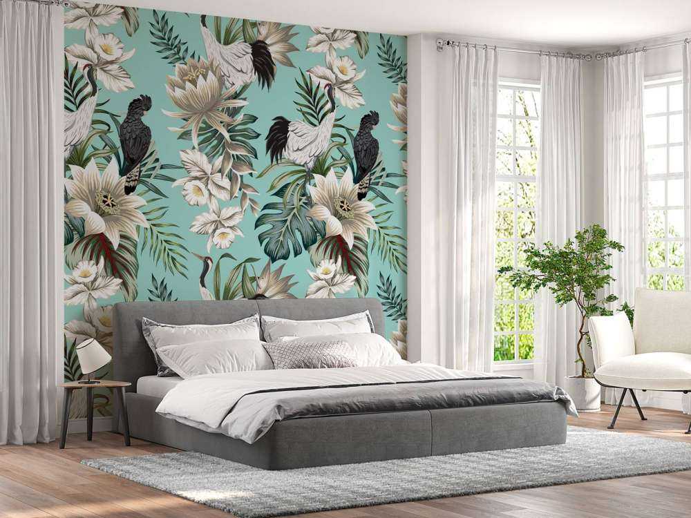 Grues couronnées et perroquets