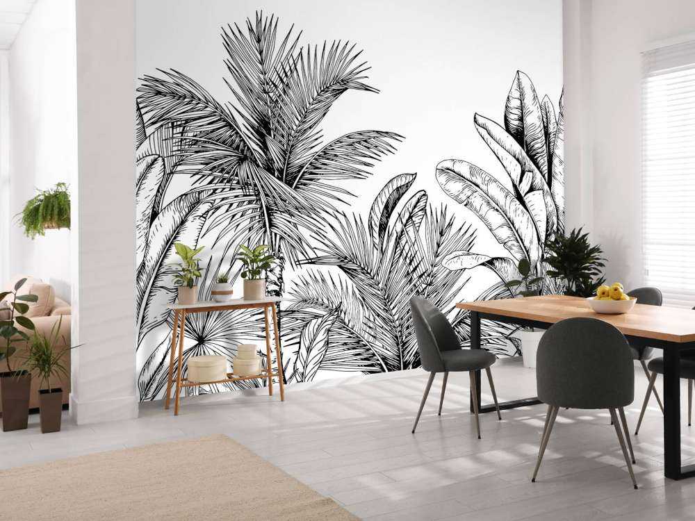 Palmiers et feuilles de bananier