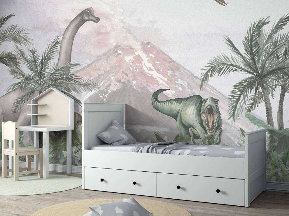 Dinos près d'un volcan